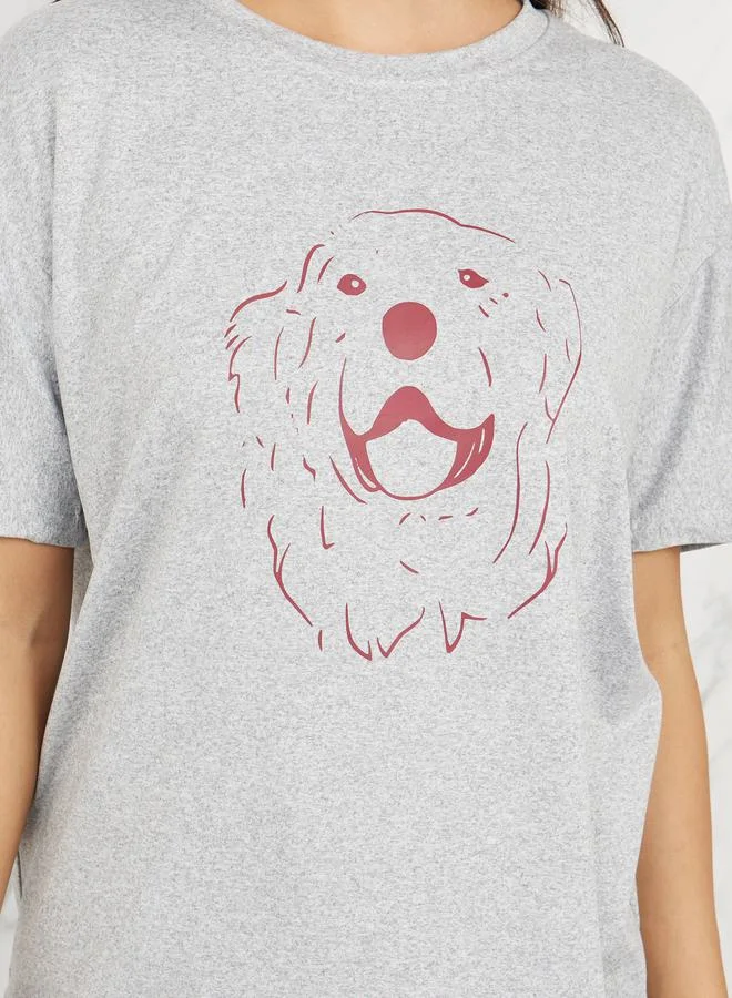 Take Two Oversized Puppy Graphic Print T-Shirt