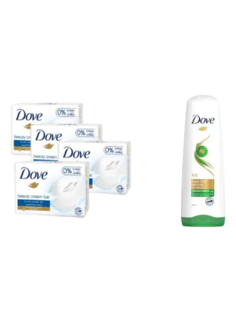 Dove Anti-Hair Fall Conditioner 340ml + Beauty Cream Bar Soap, Blue, 4 x 75g