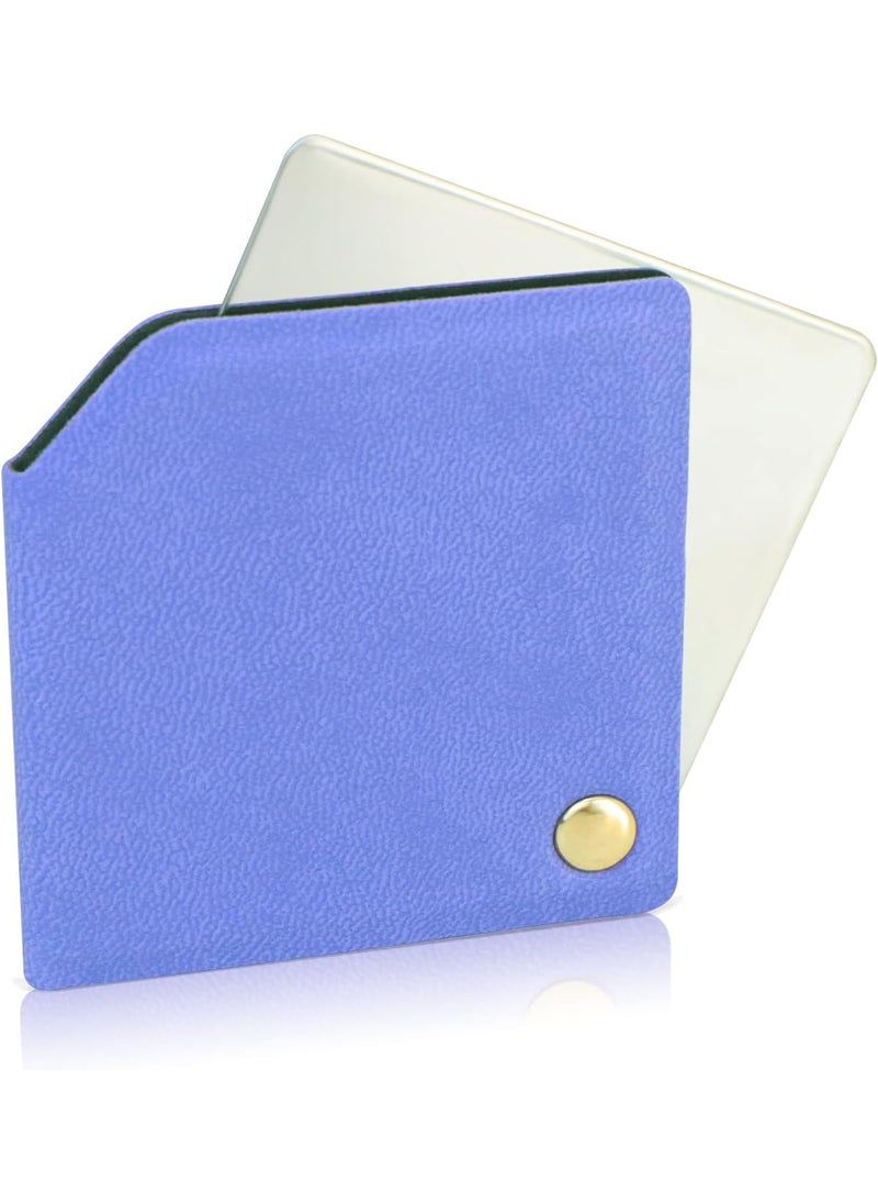 BangBoom Stainless Steel Compact Mirror with PU Leather Sleeve, Unbreakable Travel Makeup Mirror, Rotary Square Pocket Mirror, Portable Purse Mirror, Mini Mirror (Stainless Steel Purple) 