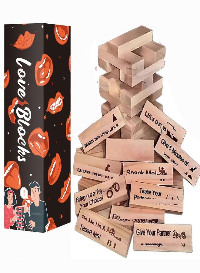 allonu 54Pcs Lust Tower - A Bold, Flirty Twist on The Lust Tower for Daring Adults, Valentine Tumbling Tower Stacking Blocks, Date Night Party Game - Image 2