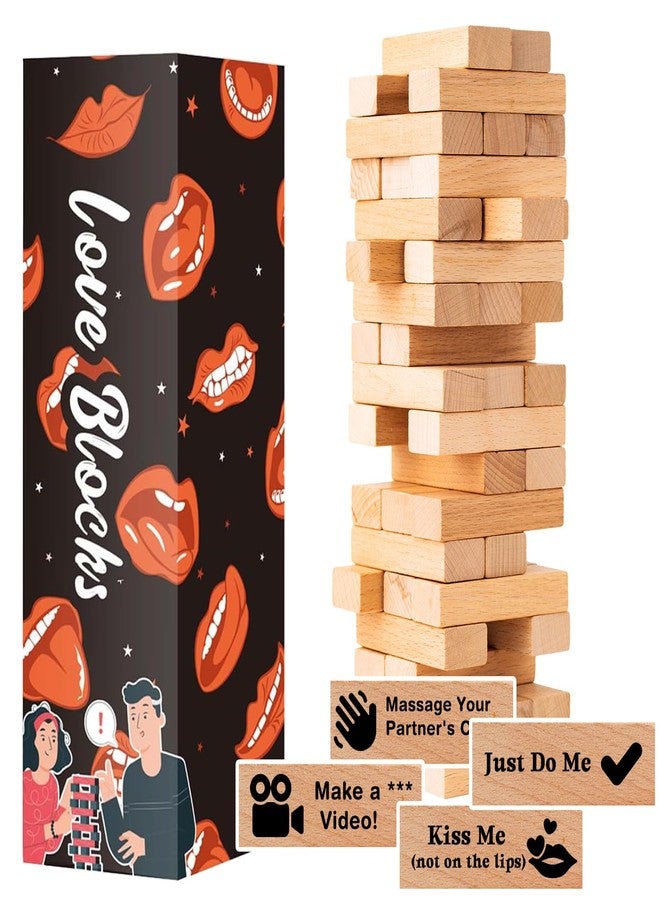 allonu 54Pcs Lust Tower - A Bold, Flirty Twist on The Lust Tower for Daring Adults, Valentine Tumbling Tower Stacking Blocks, Date Night Party Game - Image 1