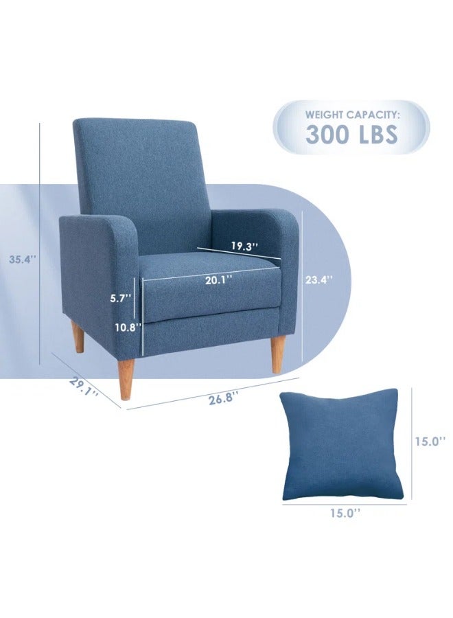 Generic Leo Cozy Upholstered Wooden-Legged Accent Chair with Back Pillow Blue  - Image 3