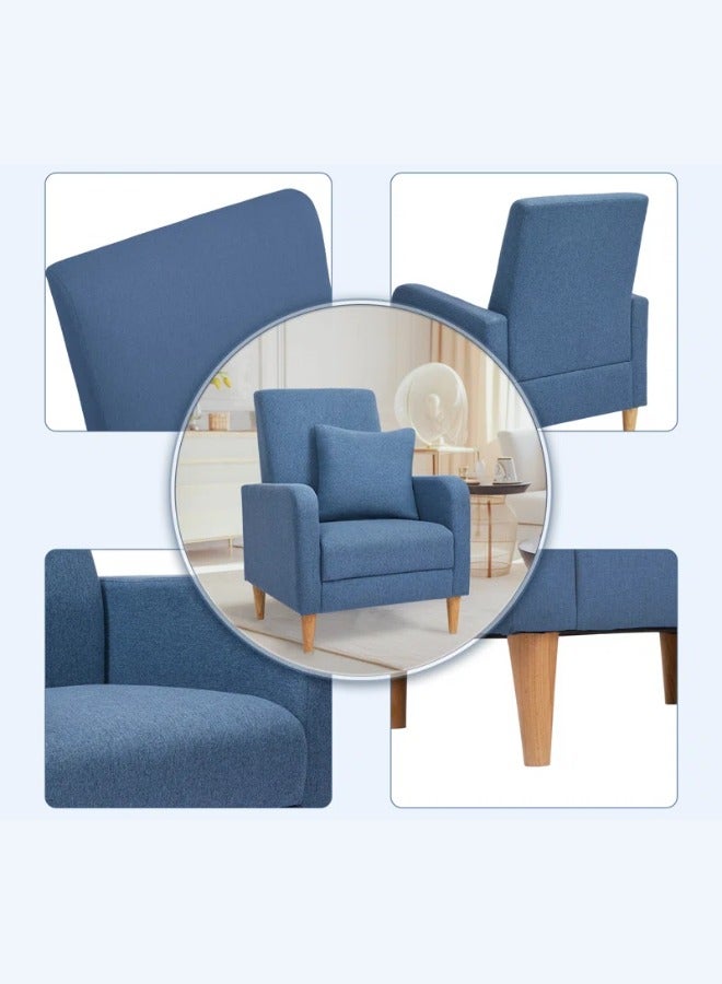 Generic Leo Cozy Upholstered Wooden-Legged Accent Chair with Back Pillow Blue  - Image 2
