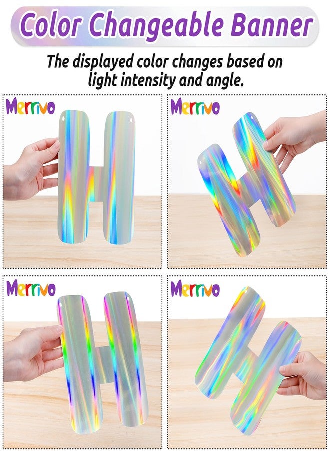 Merrivo Iridescent Birthday Decorations with Holographic Pre-Strung Happy Birthday Banner, Swirl Streamers, Pennant Flags & Dot Garland, Rainbow Birthday Party Decorations for Women Men Kids - Image 3