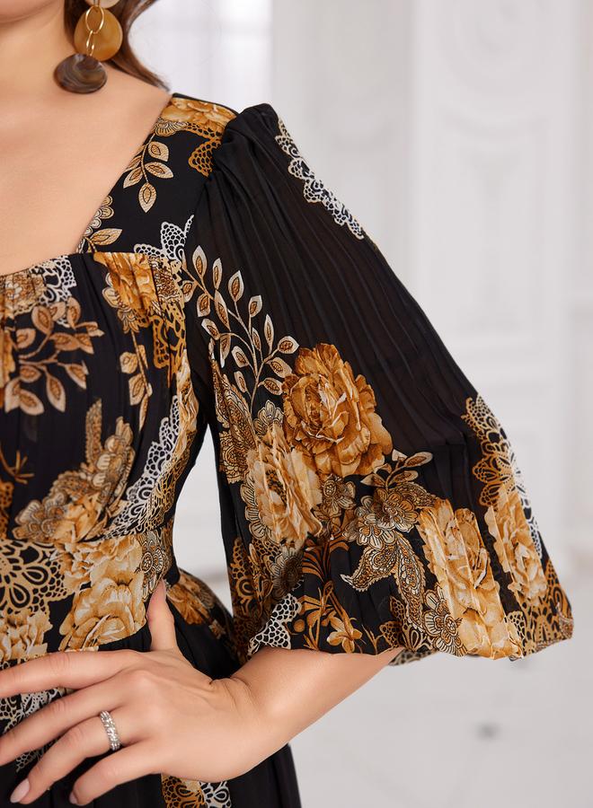 SUPGIR Plus Size Black Floral Print A-Line Maxi Dress - Image 5