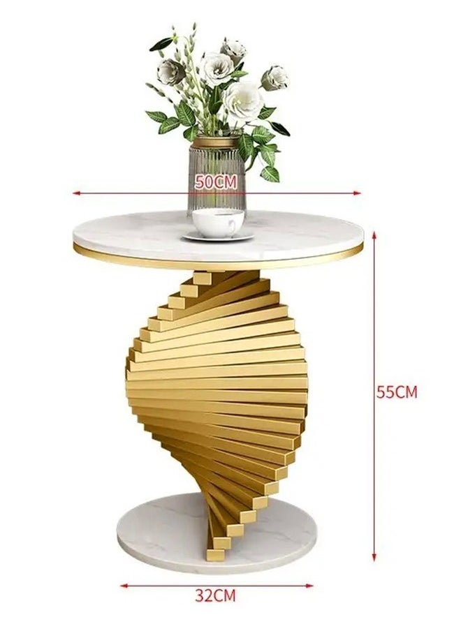 fashionhome - Multipurpose Luxury Gold Spiral Base Design Coffee Table Round Tabletop Side Table Sofa Side Table Creative Small Accent Table for Balcony Living Room Home Office 50x55 cm (Fully Assembled) - Image 1