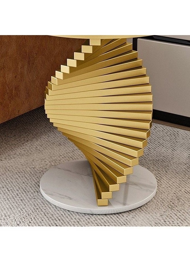 fashionhome - Multipurpose Luxury Gold Spiral Base Design Coffee Table Round Tabletop Side Table Sofa Side Table Creative Small Accent Table for Balcony Living Room Home Office 50x55 cm (Fully Assembled) - Image 1