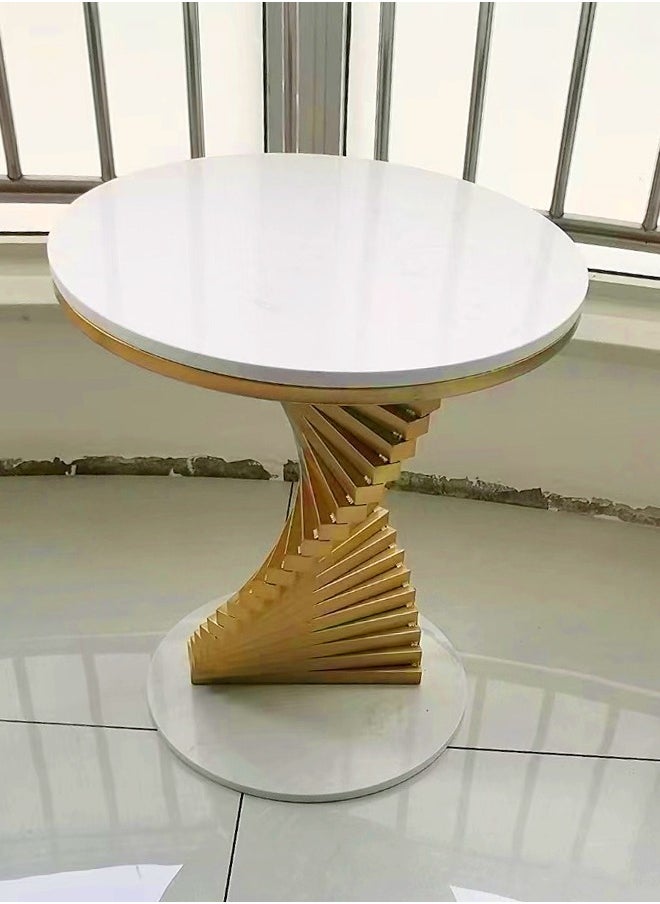 fashionhome - Multipurpose Luxury Gold Spiral Base Design Coffee Table Round Tabletop Side Table Sofa Side Table Creative Small Accent Table for Balcony Living Room Home Office 50x55 cm (Fully Assembled) - Image 1