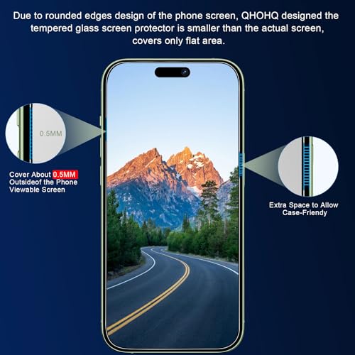 QHOHQ 3 Pack Screen Protector for iPhone 15 Plus [6.7 Inch] with 3 Pack Camera Lens Protector, Tempered Glass Film, HD Clear, 9H Hardness, No Bubbles, Case Friendly - Image 3