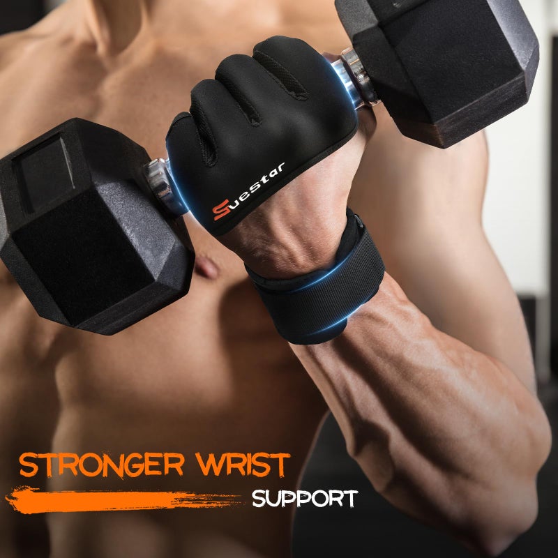 SueStar Workout Gloves, Heavy Duty Cowhide Padded Weight Lifting Gloves with Wrist Support, Full Palm Protection & Silicone Grips Gym for Weightlifting, Deadlifts, Exercise(X-Large), Black - Image 3