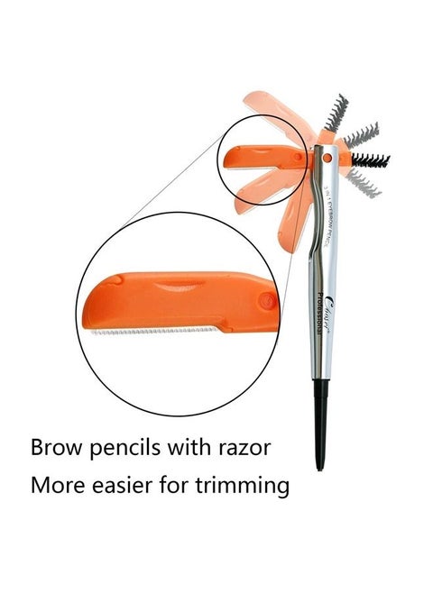 3-in-1 Best Waterproof Eyebrow Mapping Pencil Dark Brown Color Make up Brow Pencil with Brush and Razor Shaver for Contouring Brows