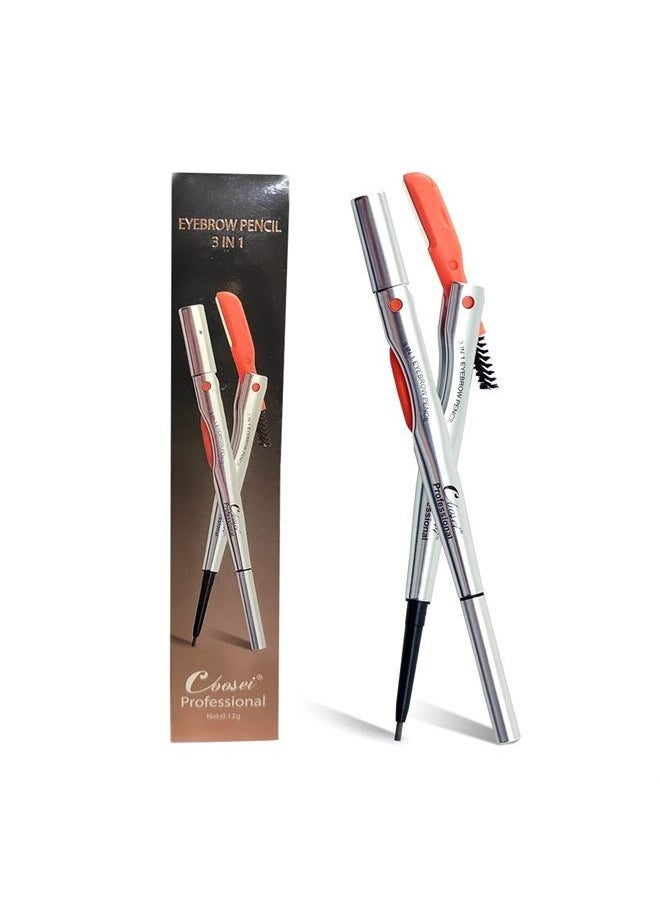 Coosei - 3-in-1 Best Waterproof Eyebrow Mapping Pencil Dark Brown Color Make up Brow Pencil with Brush and Razor Shaver for Contouring Brows - Image 1