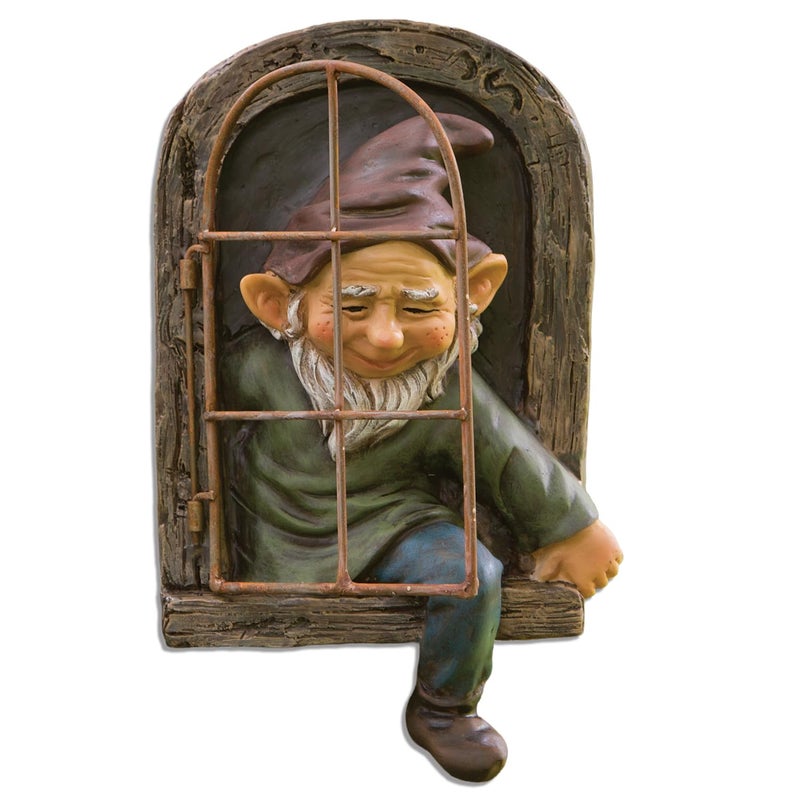 Bits and Pieces Elf Out The Window Yard Decorations Outdoor Tree Faces, 12 Inch Tree Hugger Whimsical Yard Decor, Elf, Fairy, Gnome Garden Decorations, Fun Garden Art - Image 2