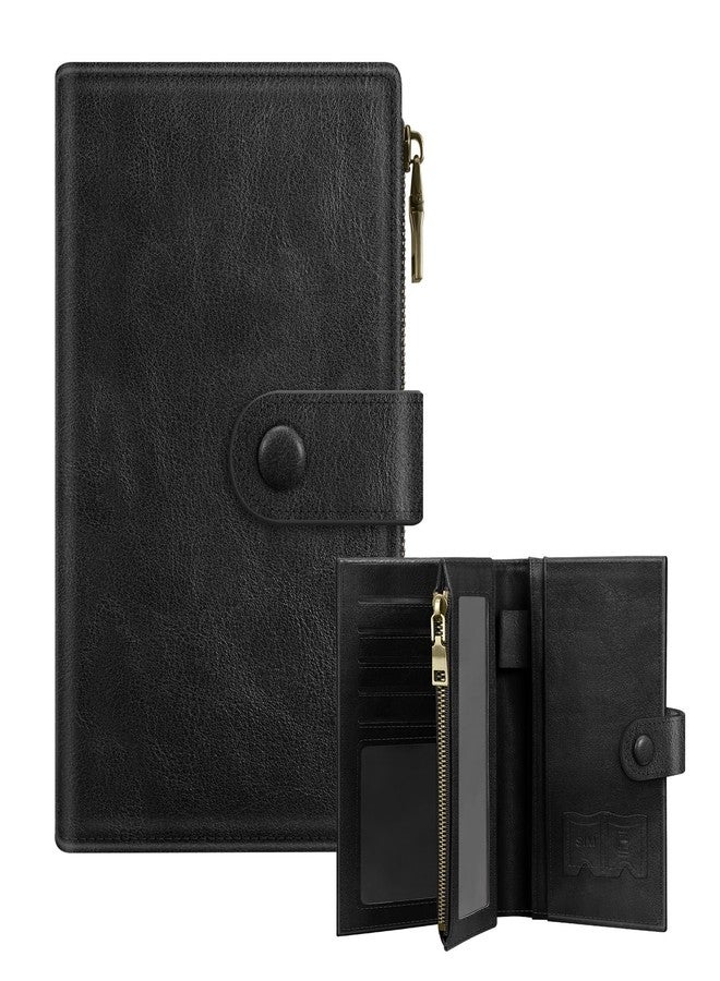 FINTIE RFID Women Wallet, 11Cards 3 Cash Slots, Passport Holder Trifold Clutch Wallet with Zipper Coin Pocket ID Window SIM Slots for Ladies Girls Female Teen (Black) - Image 1
