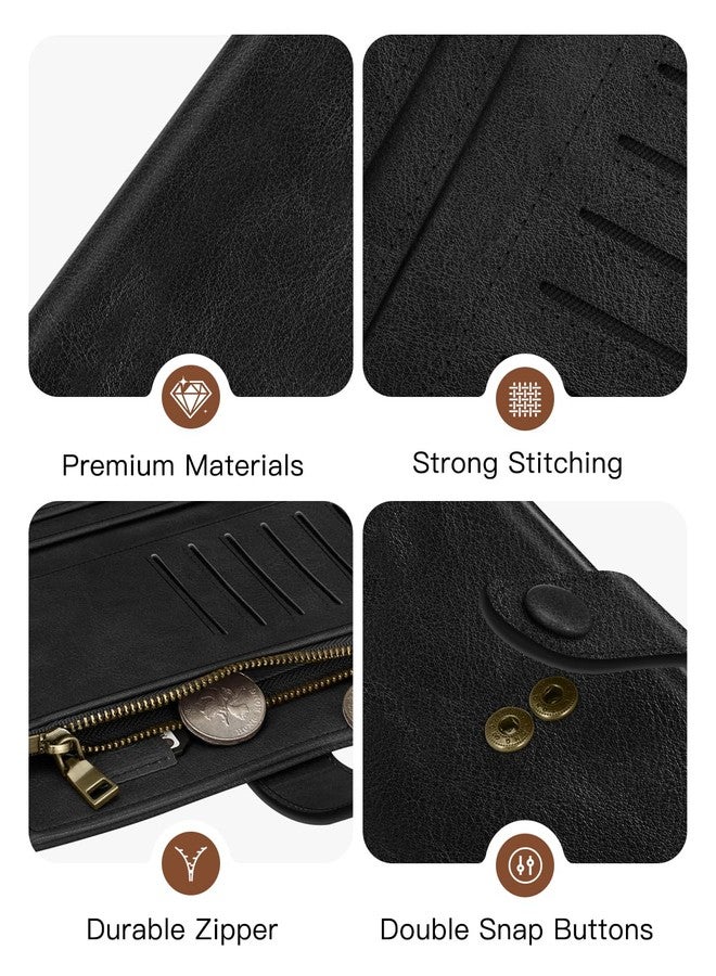 FINTIE RFID Women Wallet, 11Cards 3 Cash Slots, Passport Holder Trifold Clutch Wallet with Zipper Coin Pocket ID Window SIM Slots for Ladies Girls Female Teen (Black) - Image 4