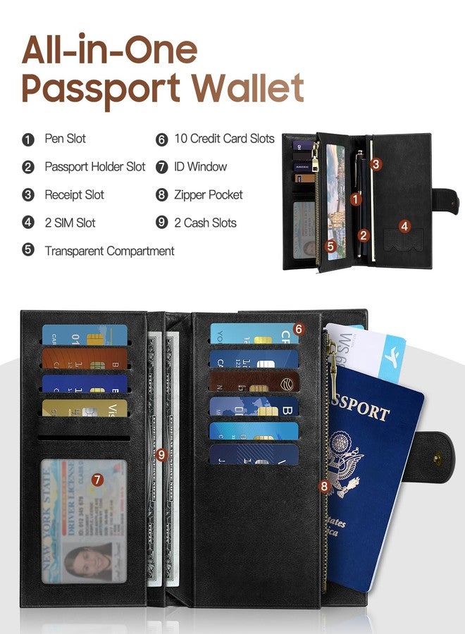 FINTIE RFID Women Wallet, 11Cards 3 Cash Slots, Passport Holder Trifold Clutch Wallet with Zipper Coin Pocket ID Window SIM Slots for Ladies Girls Female Teen (Black) - Image 3