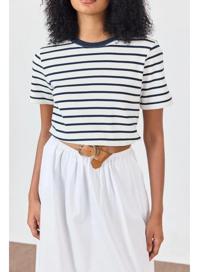 Sherin Navy Shoulder Raglan Striped T‑shirt.
