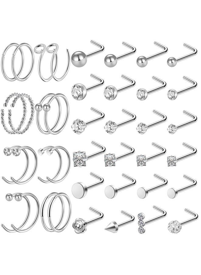 ONESING 40 PCS 20G Nose Rings for Women Nose Piercings Jewelry Gold Nose Rings Hoops Nose Studs Screw for Women Men, Stainless Steel, cubic zirconia - Image 1