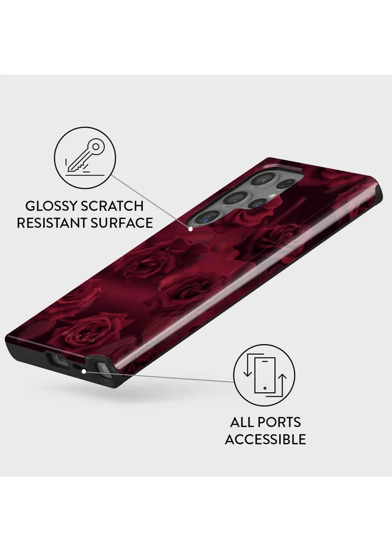 BURGA Luxury Styled Rose Samsung Galaxy S24 Ultra Case Compatible with Double Layer Silicone Protective Case Femme Fatale