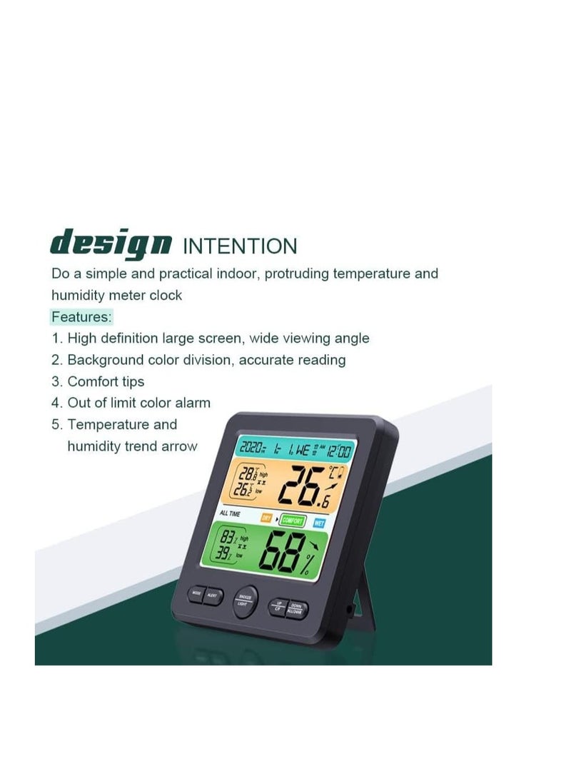 SYOSI Indoor Digital Thermometer Hygrometer and Alarm Clock, 5s Fast Refresh Accurate Temperature Humidity Monitor for Home, Bedroom, Baby Room, Office, Greenhouse, Cellar (Black) - Image 3