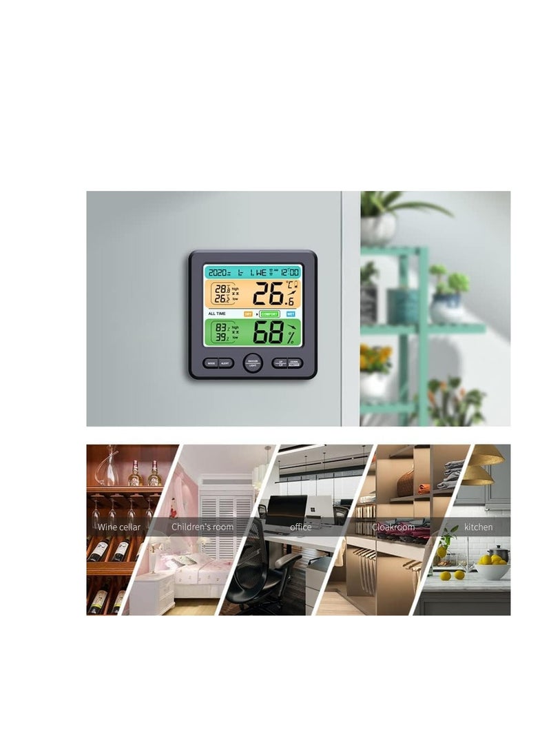 SYOSI Indoor Digital Thermometer Hygrometer and Alarm Clock, 5s Fast Refresh Accurate Temperature Humidity Monitor for Home, Bedroom, Baby Room, Office, Greenhouse, Cellar (Black) - Image 4