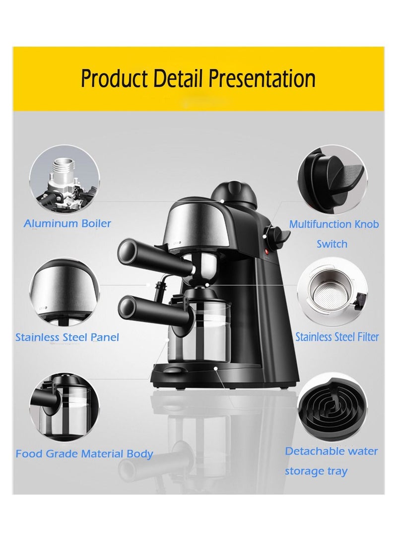 Inder 240ML Semi-Auto Electric Espresso Coffee Machine 800W Mini Portable Latte Cappuccino Maker with Milk Frother Steamer Pot For Home Office - Image 5