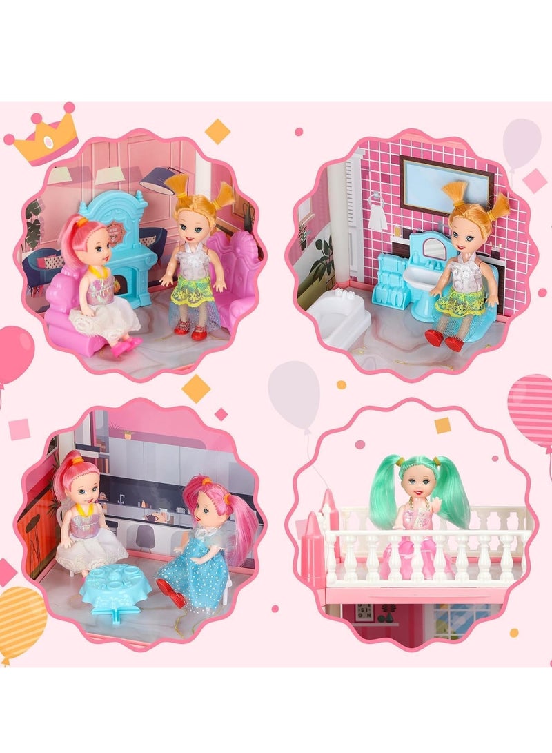Doll House Dream Dollhouse for Girls Pretend-Play DIY Dollhouse Kit - 4-Story 11 Rooms Playhouse with 4 Dolls Toy Figures Furniture and Accessories Set - Image 3