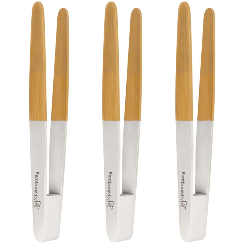 BambooMN BambooMN Premium 79 Reusable Bamboo Kitchen A Toast Tongs For Cooking  Holding  White  3 Pieces