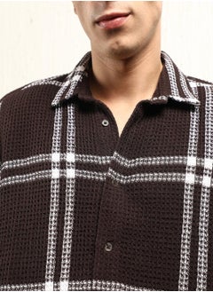 Hubberholme Brown Tartan Check Oversized Shirt for Men, Spread Collar, Full Sleeves, Cotton Blend  - Image 5