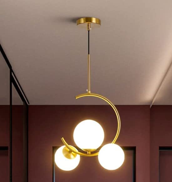 WHITERAY Corded Electric, Metal Hanging Light with Glass Shade, Gold (C-3 Gold, Without Bulb) - Image 1