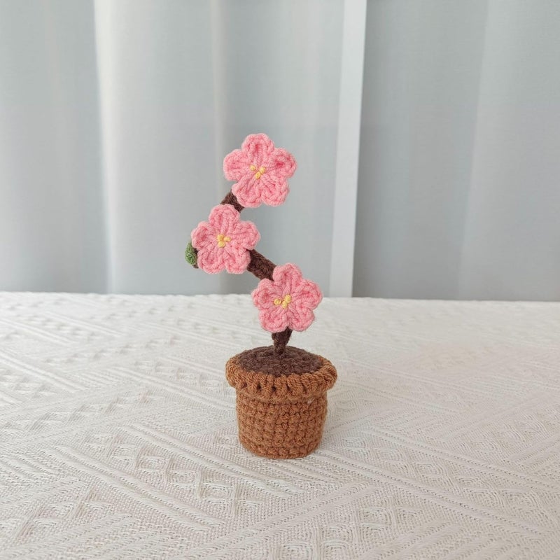 Yangshine 3pcs Mini Pot Flowers Handmade Crochet Hand Knitted Plum Blossoms for Home Office Car Dashboard Decoration Color #8 YSFZH09-8 - Image 4