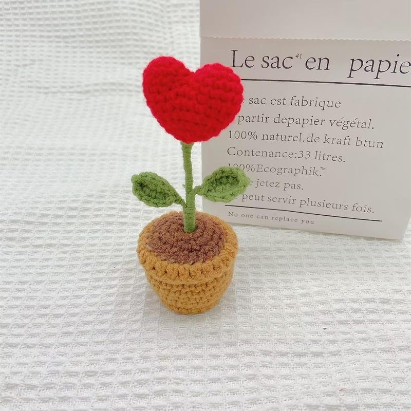 Yangshine 3pcs Mini Pot Flowers Handmade Crochet Hand Knitted Plum Blossoms for Home Office Car Dashboard Decoration Color #8 YSFZH09-8 - Image 3