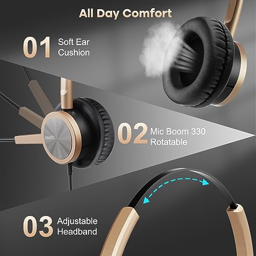 MAIRDI Phone Headset with RJ9 & 3.5mm Jacks for Call Center Office Deskphone Cell Phone PC Laptop, Landline Telephone Headset with Microphone Noise Canceling for Polycom Avaya Nortel - Image 5