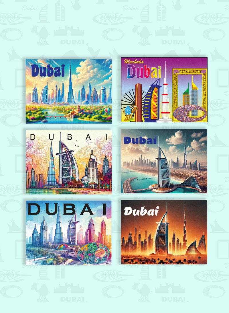Souvenir Souq Foil Fridge Magnet 6pcs Set in metallic finish, showcasing  Dubai landmark—perfect Dubai collectible or gift. - Image 1