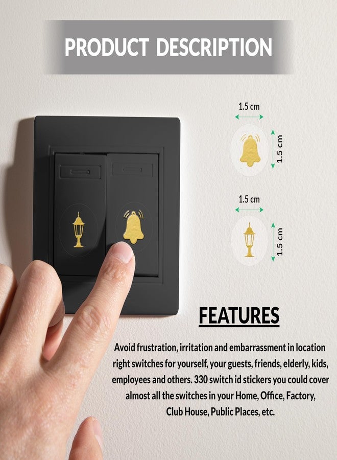 True Flair Trueflair Gold Switch Stickers Golden Embossed for Switch Board | Pack of 330 Stickers for Home Including Fan, Light and Many More - Image 2