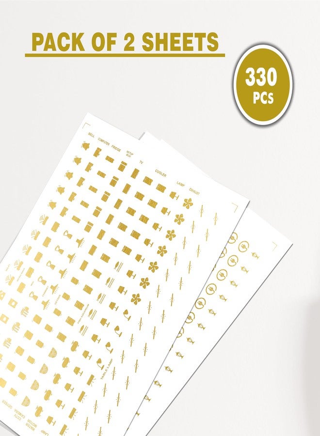 True Flair Trueflair Gold Switch Stickers Golden Embossed for Switch Board | Pack of 330 Stickers for Home Including Fan, Light and Many More - Image 3