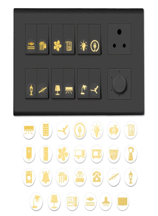 True Flair Trueflair Gold Switch Stickers Golden Embossed for Switch Board | Pack of 330 Stickers for Home Including Fan, Light and Many More - Image 1