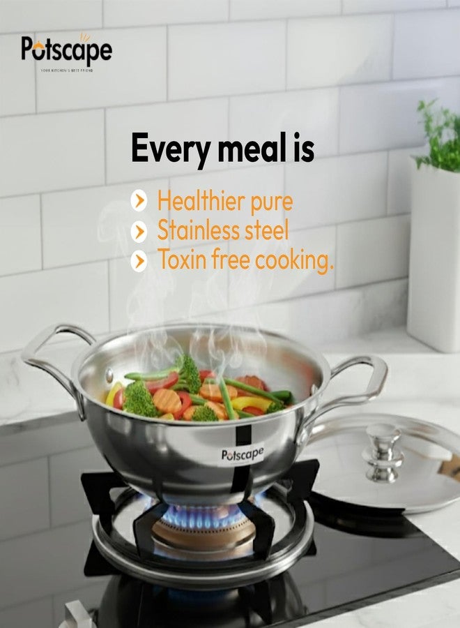 Potscape Triply Kadai with Lid, 24 cm Capacity 2.7 LTR | Less Food Burns | No Harmful Coating | TriPly SAS Construction | Steady Handles Induction Friendly Dishwasher Safe - 5 Year Warranty - Image 5