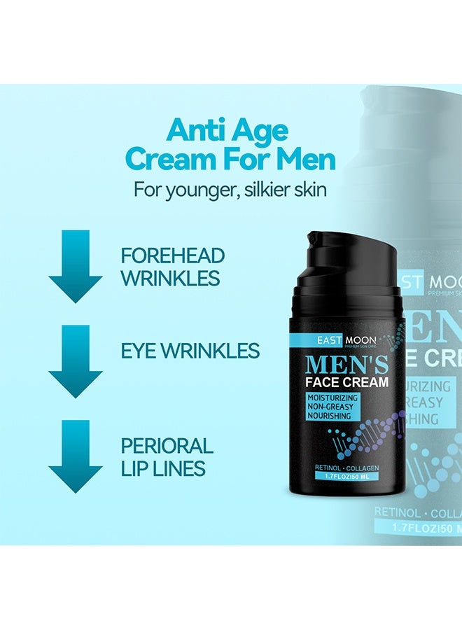 إيست مون كريم الوجه للرجال, كريم الوجه المرطب المضاد للشيخوخة للرجال للرجال، الكولاجين الطبيعي وحمض الهيالورونيك - لوشن كريم الوجه بزيت مضاد للتجاعيد ليلا ونهارا للعناية بالبشرة للرجال 50 مل - Image 2