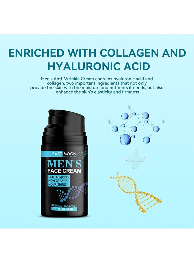 إيست مون كريم الوجه للرجال, كريم الوجه المرطب المضاد للشيخوخة للرجال للرجال، الكولاجين الطبيعي وحمض الهيالورونيك - لوشن كريم الوجه بزيت مضاد للتجاعيد ليلا ونهارا للعناية بالبشرة للرجال 50 مل - Image 5