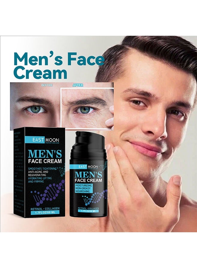 إيست مون كريم الوجه للرجال, كريم الوجه المرطب المضاد للشيخوخة للرجال للرجال، الكولاجين الطبيعي وحمض الهيالورونيك - لوشن كريم الوجه بزيت مضاد للتجاعيد ليلا ونهارا للعناية بالبشرة للرجال 50 مل - Image 1