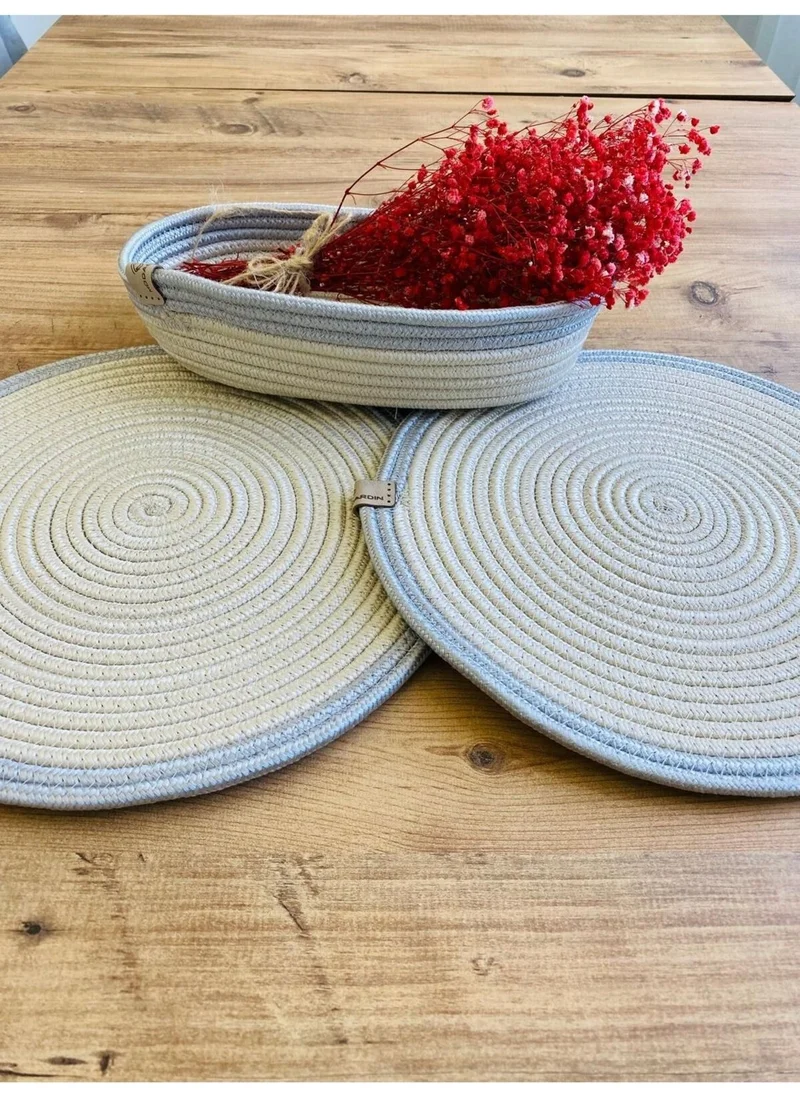 BDZ Deri BDZ Leather Jute Wicker American Service Plate and Basket 3 Pieces