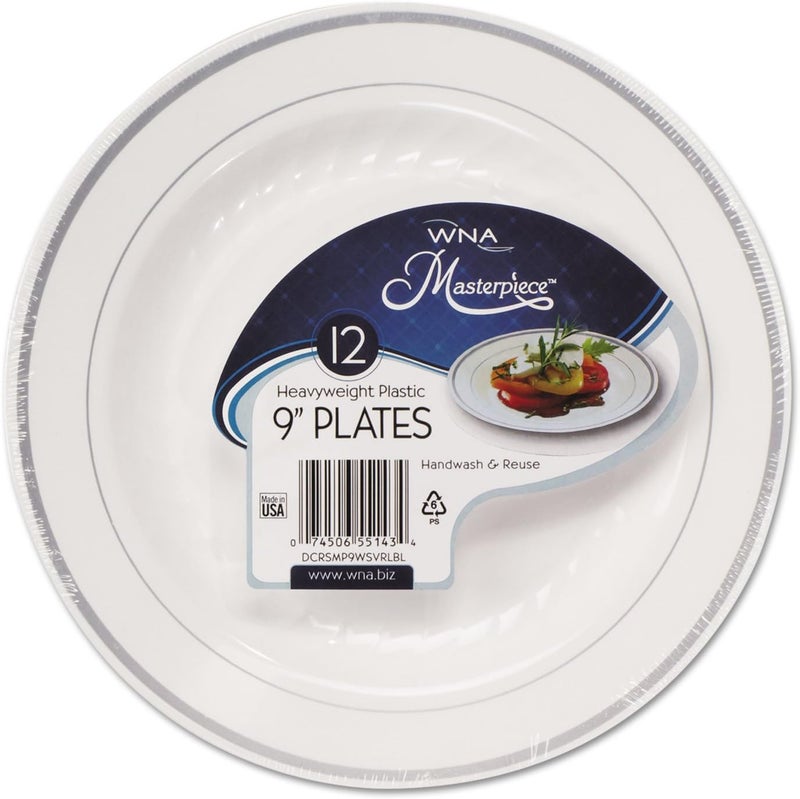 WNA RSM91210WSPK Masterpiece Plastic Dinnerware WhiteSilver 9 10Pack