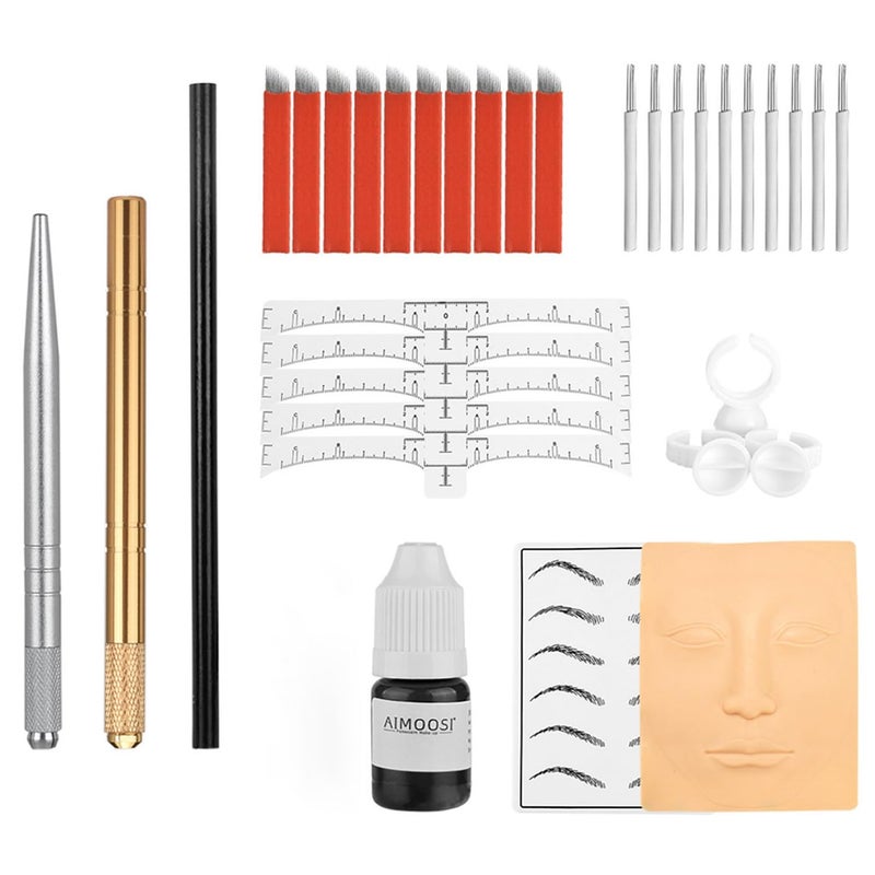 M'AYCREATE MAYCREATE® Microblading Eyebrow Pen Needle Microblading Eyebrow Pen Kit with Finger Gloves, Black Tattoo Ink for Practicing, Eyebrow Practise Skin Tool for New Beginners - Image 1