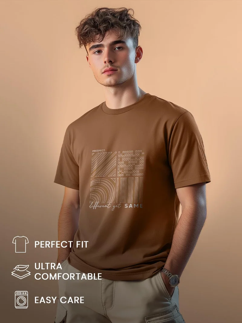 NOBERO  Brown Cotton T-Shirt for Men  | Best Price UAE