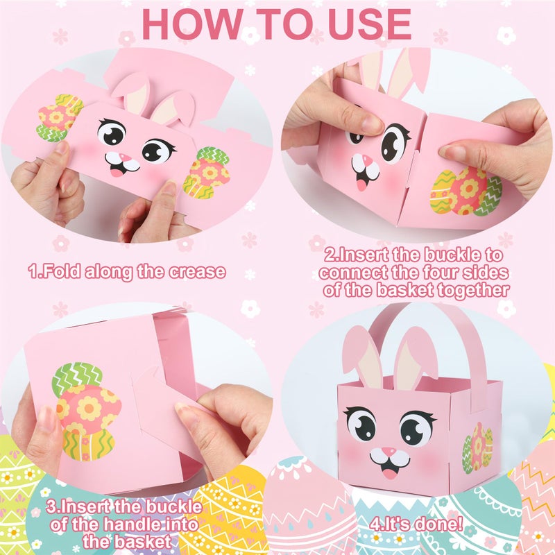 Maniaacer 24 PCS Easter Baskets Bunny Egg Basket Container with Handle Easter Decorative Gift Treat Boxes Rabbit Shape Gift Baskets for Egg Hunt School Classroom Party Supplies - Image 3