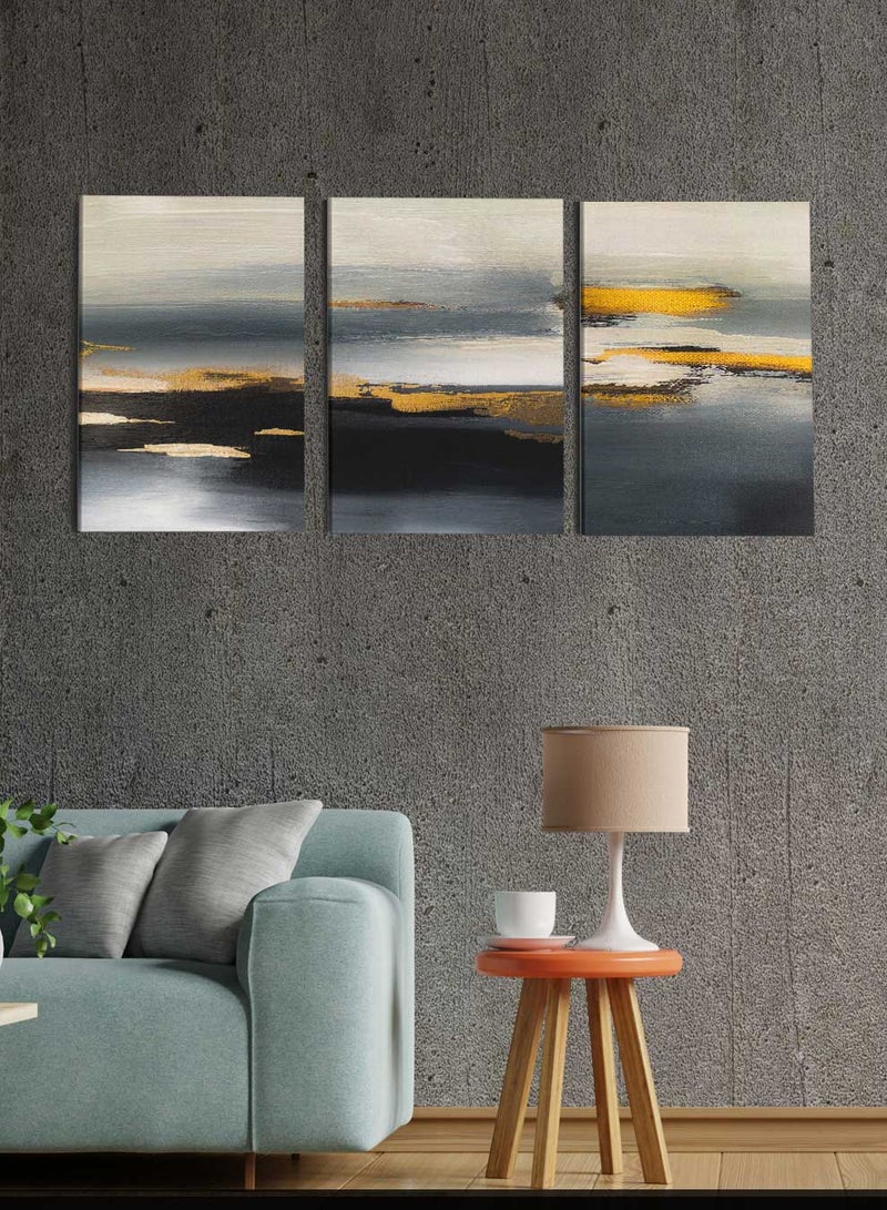 LOWHA مجموعة من 3 لوحات قماش مؤطرة مشدودة على إطار خشبي، لوحات زيتية تجريدية، للمنزل، غرفة المعيشة، ديكور المكتب - Image 2