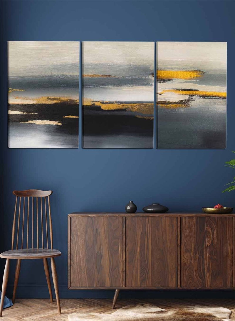 LOWHA مجموعة من 3 لوحات قماش مؤطرة مشدودة على إطار خشبي، لوحات زيتية تجريدية، للمنزل، غرفة المعيشة، ديكور المكتب - Image 4