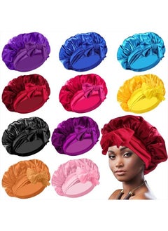 Yahenda 10 Pcs Large Satin Bonnet Soft Silky Bonnet Hair Wrap for Sleeping Adjustable Hair Scarf for Women Men Silky Bonnet for Curly Hair Stretchy for Long, Natural, Braid at Night, 10 Colors  - Image 1