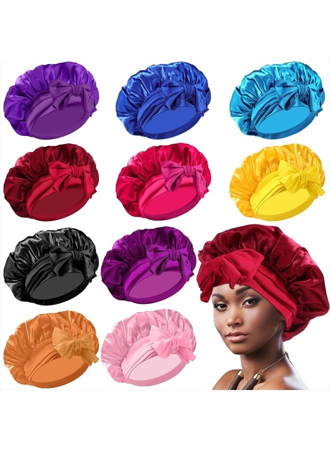 Yahenda 10 Pcs Large Satin Bonnet Soft Silky Bonnet Hair Wrap for Sleeping Adjustable Hair Scarf for Women Men Silky Bonnet for Curly Hair Stretchy for Long, Natural, Braid at Night, 10 Colors - Image 1